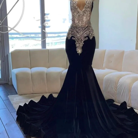 Luxury Sweetheart Long Prom Dress For Black Girls Beaded Crystal Birthday Party Dresses Mermaid Evening Gown Robe De Bal