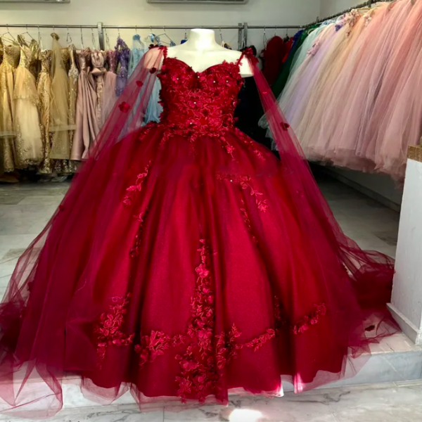 Fairy Burgundy Quinceanera Dress 2023 With Florals Elegant Cape Ball Gown Princess Prom Dress Pageant Dress Vestidos De 15 Anos Vestidos Debutantes Masquerade