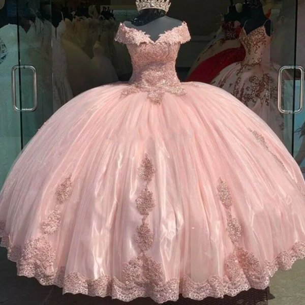 Classy Pink Quinceanera Dress 2023 Puffy Tulle Lace Prom Dress Elegant Vestidos De 15 Quinceanera Corset xv Sweet 16 Birthday Masquerade Party Gowns Vestidos 15 Anos