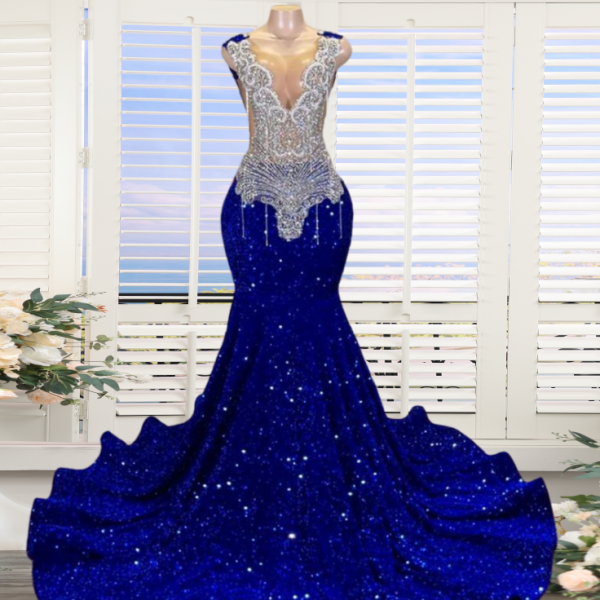 Royal Blue Crystal Prom Dresses Long for Women 2025 Mermaid Tassel Formal Evening Gowns Sparkly Sequins Tight Party Dresses for Girls