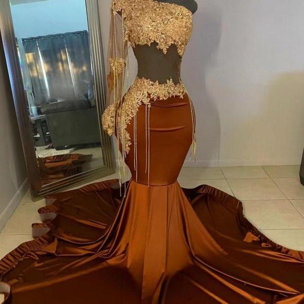 Customized (can Not Be Refund) Burnt Orange Satin Prom Dresses Long For  Women 2025 Lace Appliques Be on Luulla