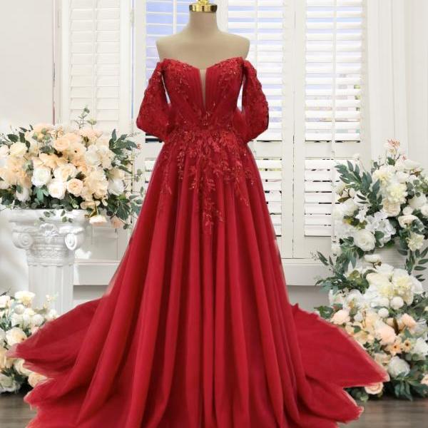 Burgundy Velvet Long Sleeve Burgundy Evening Gown Lace Dress Long Sleeve  Elegant Red Dresses For Wedding