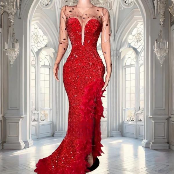 Luxury Beaded Sequin Mermaid Gown with High Slit – Evening Dress for Galas, Red Carpets & Black-Tie Affairs main image 0