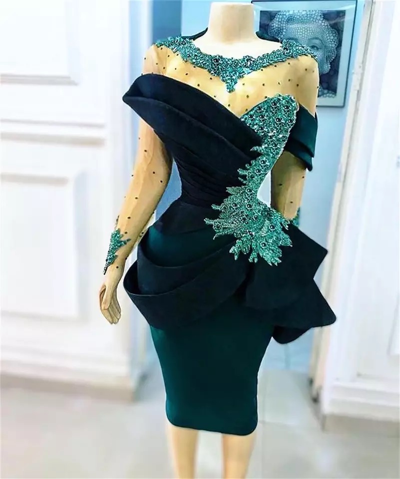 Short Evening Dresses Aso Ebi 2023 Luxury Beads Appliques O-Neck Pleat ...