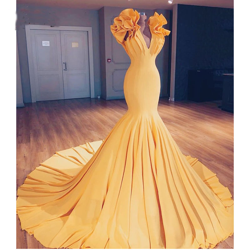 Getadme-Exquisite Tiered Ruffles Mermaid Evening Dresses One Shoulder Pleat Ruched Saudi Arabic Prom Dress Celebrity Party Gowns