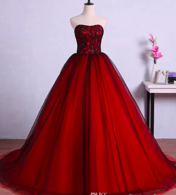 2023 Red And Black Ball Gown Prom Dress Sweetheart Sleeveless Beads ...