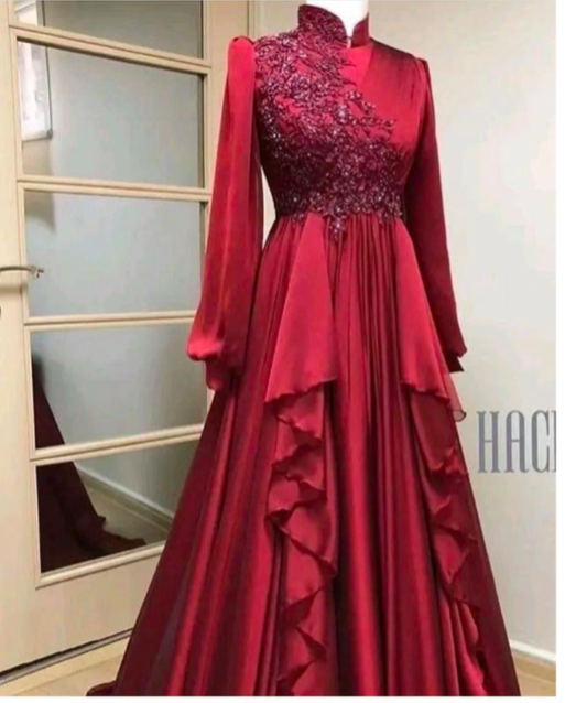 Dark Red Prom Dresses, High Neck Prom Dresses, Long Sleeve Prom Dresses ...