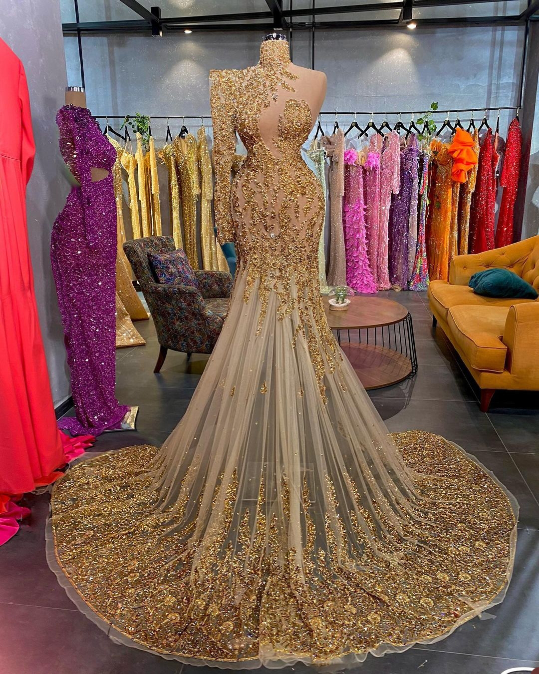 Glamorous Prom Dresses Mermaid High Neck Art Deco-inspired Neck Shining ...