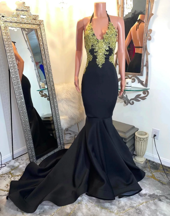 Sexy Backless Black Prom Dresses 2023 Lace Applique Girls Birthday ...