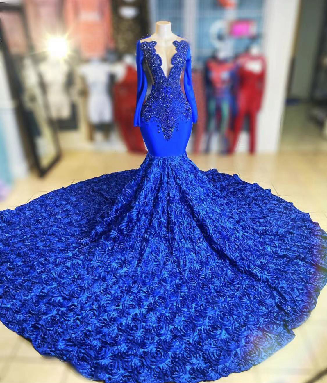 Royal Blue Prom Dresses Hand Made Flowers Prom Dresses Sexy Prom Dresses Luxury Prom Dresses 
