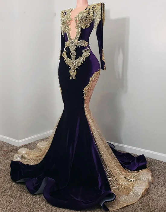 Sparkly Purple Sexy Mermaid Prom Dress 2023 Beads Crystals Birthday ...