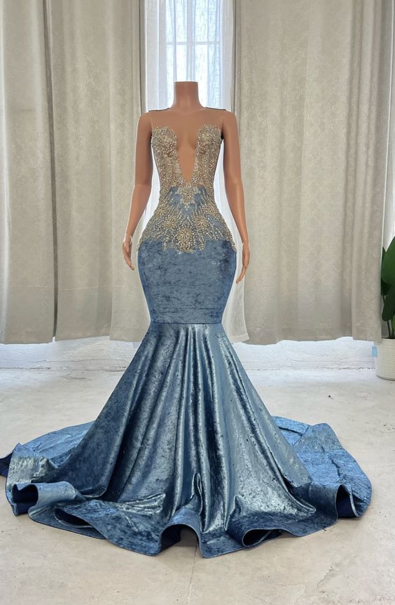 Blue Prom Dresses, 2023 Mermaid Evening Dresses, Court Train Evening ...