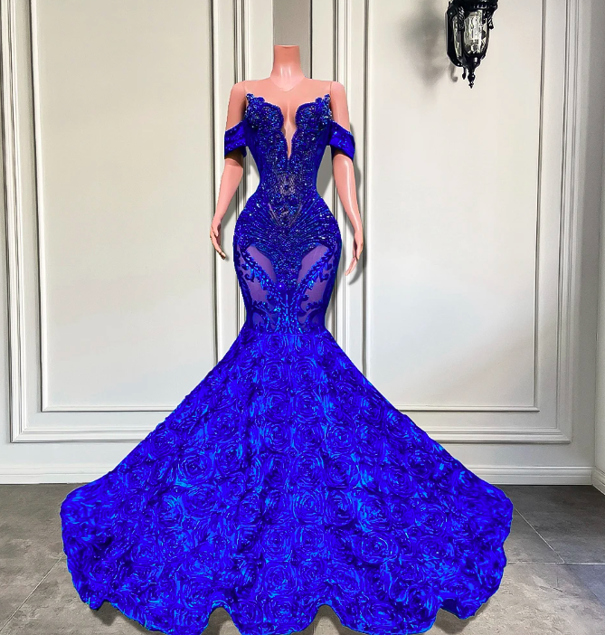Long Sleeve Prom Dresses 2023 High Neck Sexy High Slit Sparkly Royal ...