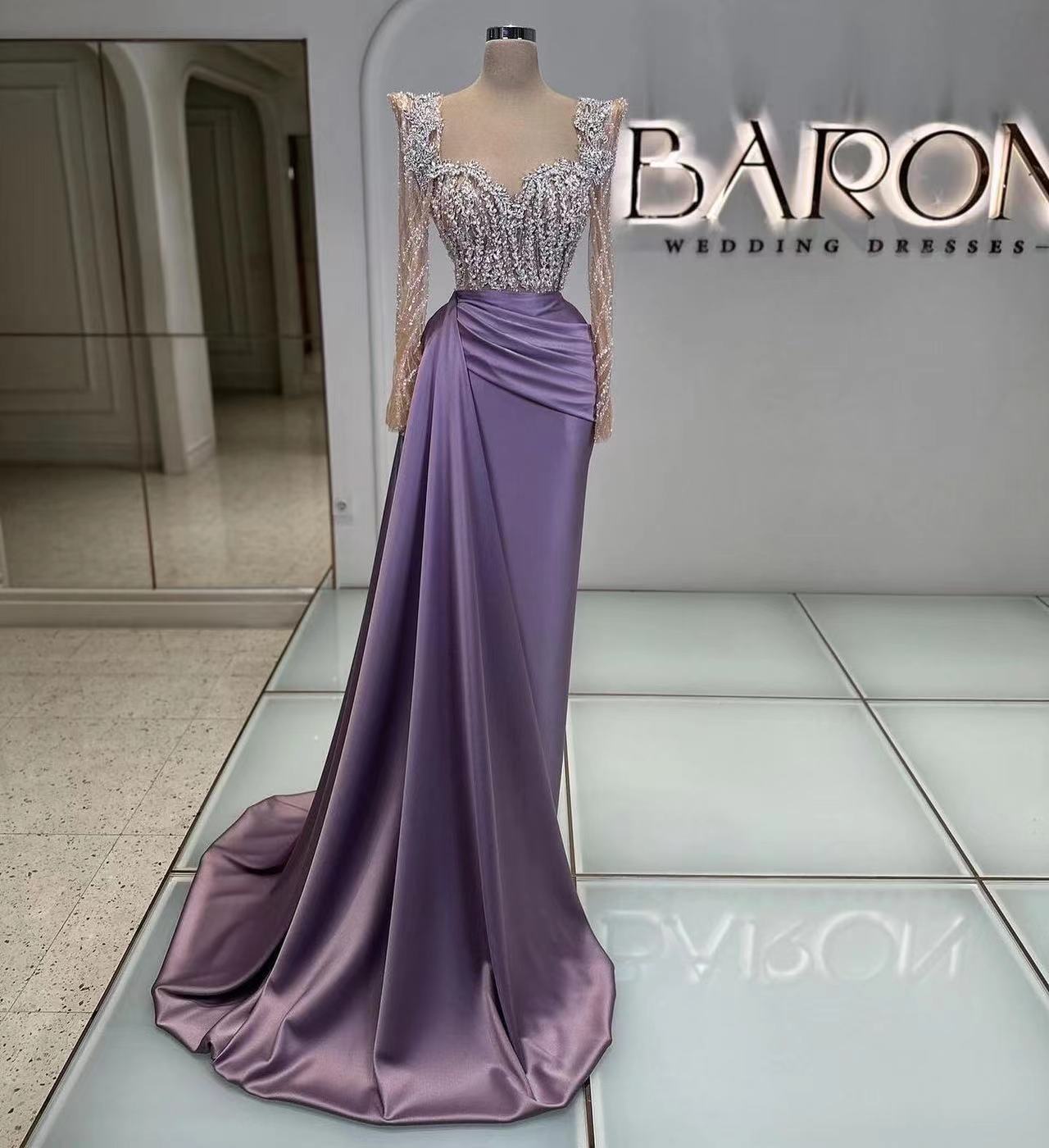 Dusty Purple Prom Dresses Long For Women 2025 Long Sleeve Sweetheart ...