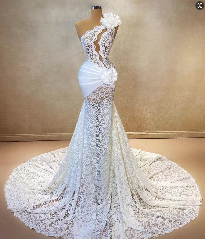 Lace Mermaid Wedding Dresses Long For Bride 2025 One Shoulder Hand Made