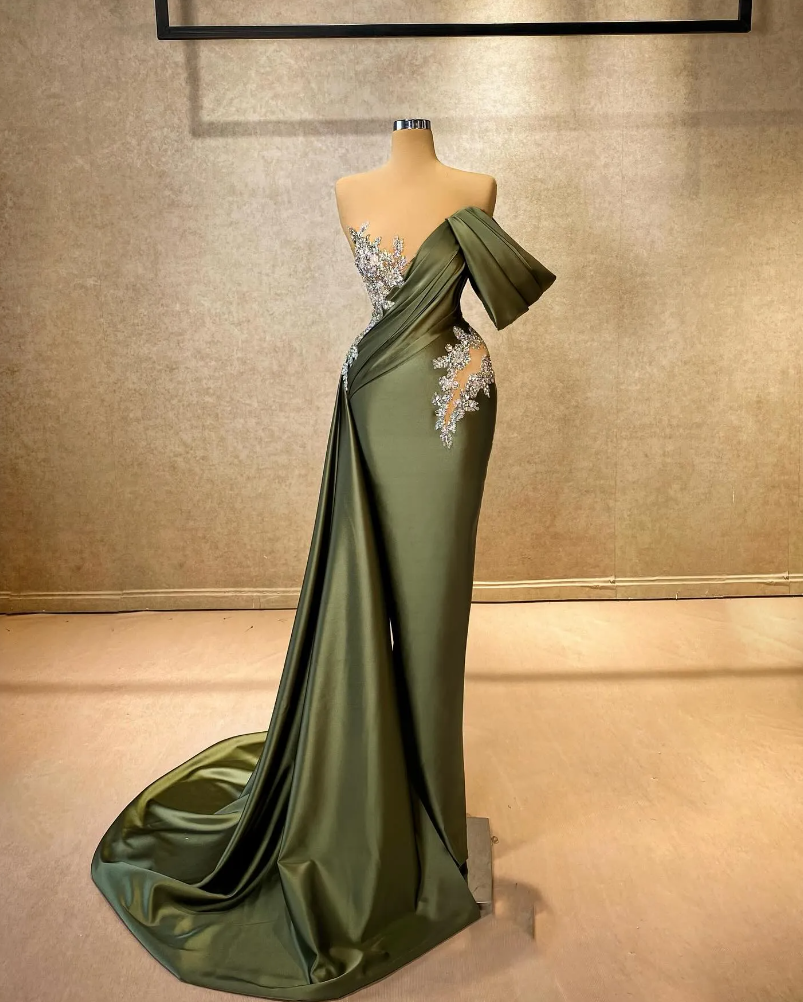 Sexy Sequins Sparingly Olive Green Mermaid Prom Dress Classy Evening Dress  cc354 main image 1